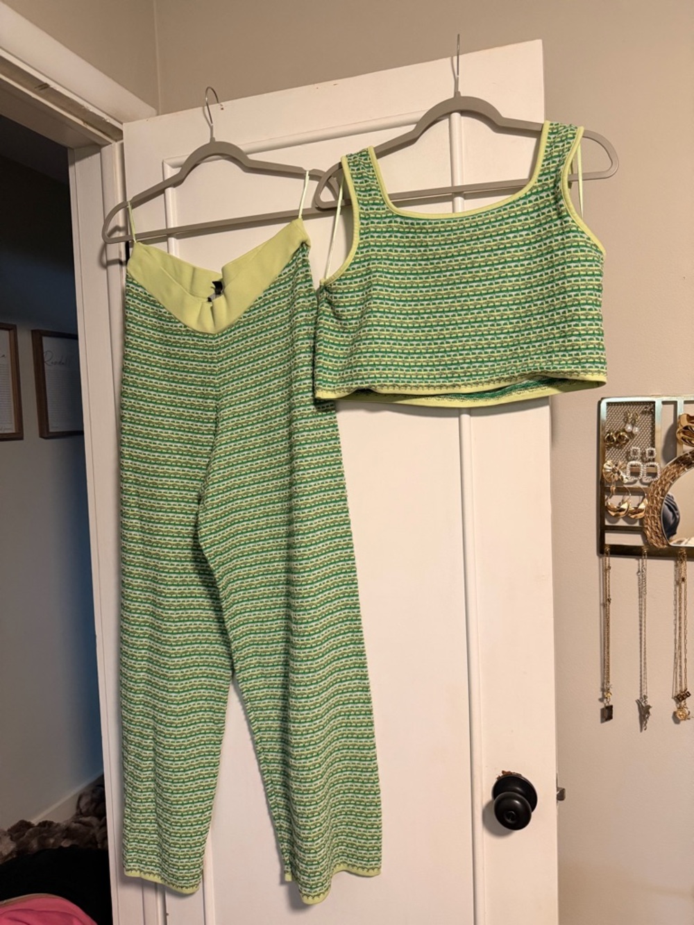 Primark Lime & Green Patterned Wide-Leg Pants with Matching Crop Tank